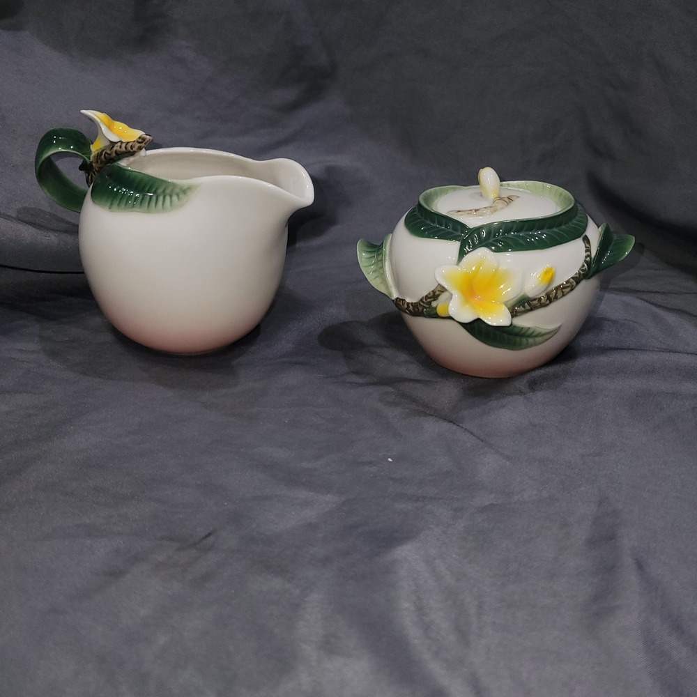 Franz Alii Hawaiian Flower Porcelain Plumeria Floral Tea Coffee Creamer Sugar